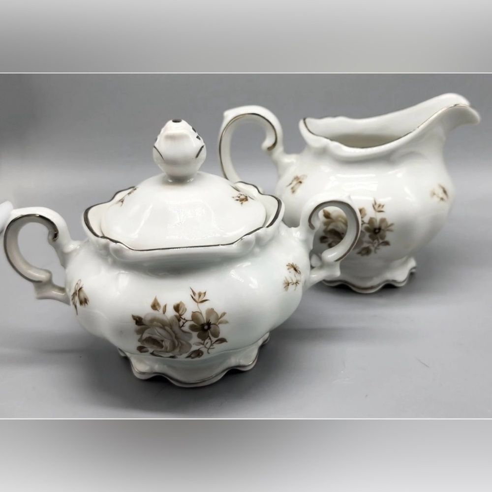 J Kronester Bavaria Made in Germany "Sophia" Victorian Roses Cream & Sugar Set